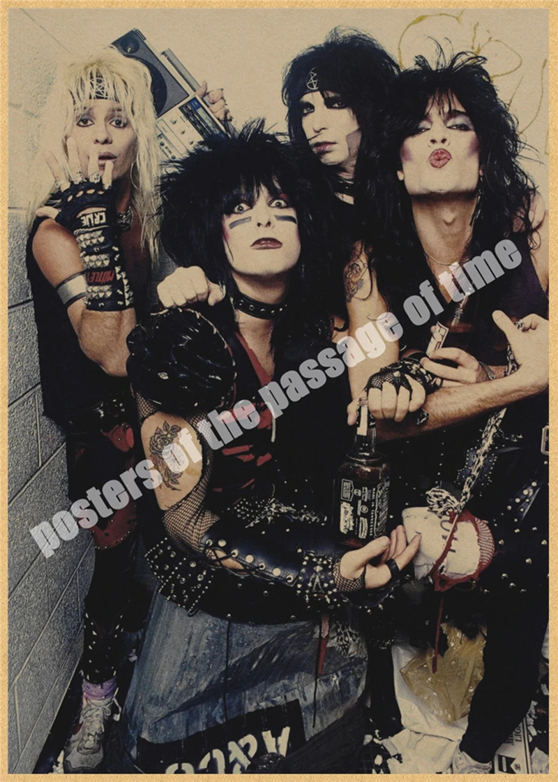 Motley Crue винтажная Ретро рок-группа музыкальная гитара матовая крафт-бумага античный плакат Настенная Наклейка домашний декор - Цвет: Армейский зеленый