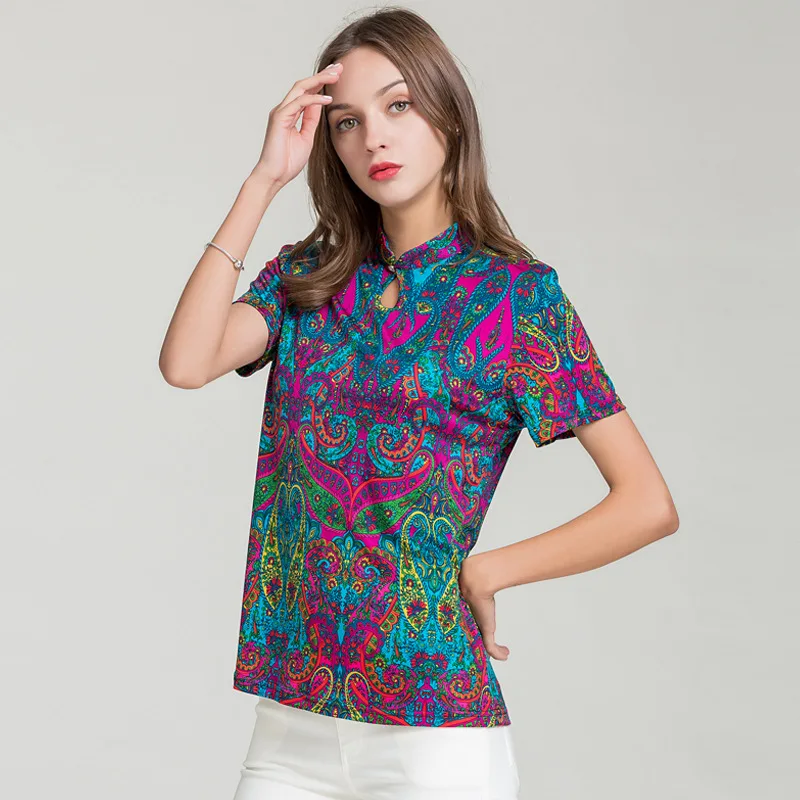 100% natural Silk Women's T-shirt, Collar And Short Sleeve Bottom Shirt