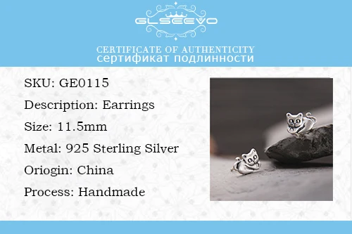 GLSEEVO 925 Sterling Silver Cute Cat Stud Earrings For Woman Girls Daughter Jewelry Boucle D'Oreille Fantaisie GE0115 | Украшения и