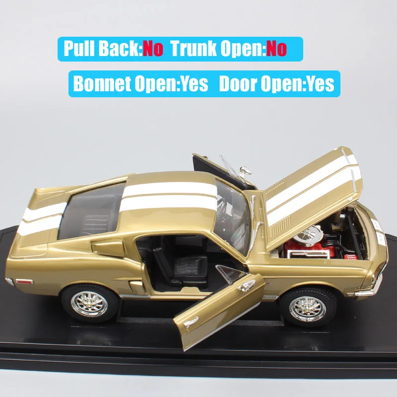 1/18 большой масштаб Классика Ретро Старый Ford Shelby Mustang GT 500KR 1968 гоночный литой автомобиль металлическая Модель автомобиля игрушки подарки для детей