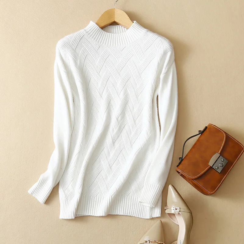 2018 autumn and winter new knit bottoming shirt cashmere sweater women's half-high collar thick | Женская одежда