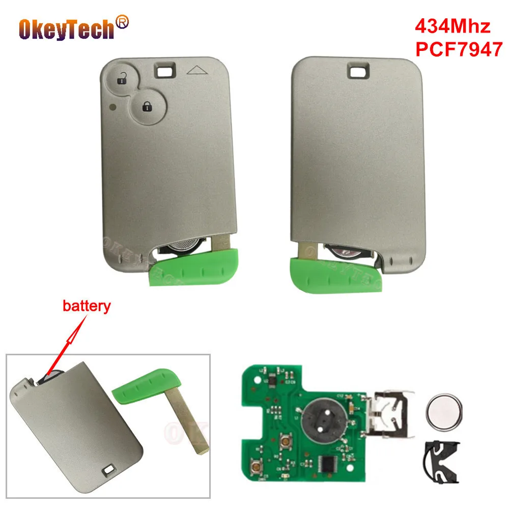 OkeyTech 2 кнопки 434 МГц PCF7947 чип смарт карта для Renault Laguna Espace удаленный Автомобильный