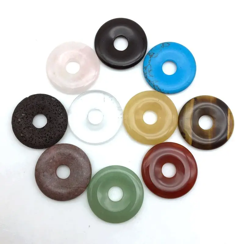 10 шт./лот разноцветный камень Пончик кулон смешанные цвета 35 мм круглый кристалл