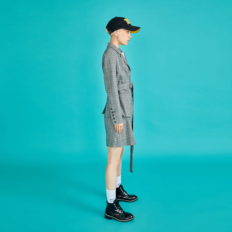 Toyouth плед формальные Wearwork куртка Для женщин Британский Стиль Chic дамы Блейзер поясом отделение на кнопке Vuntage женский пальто Топы