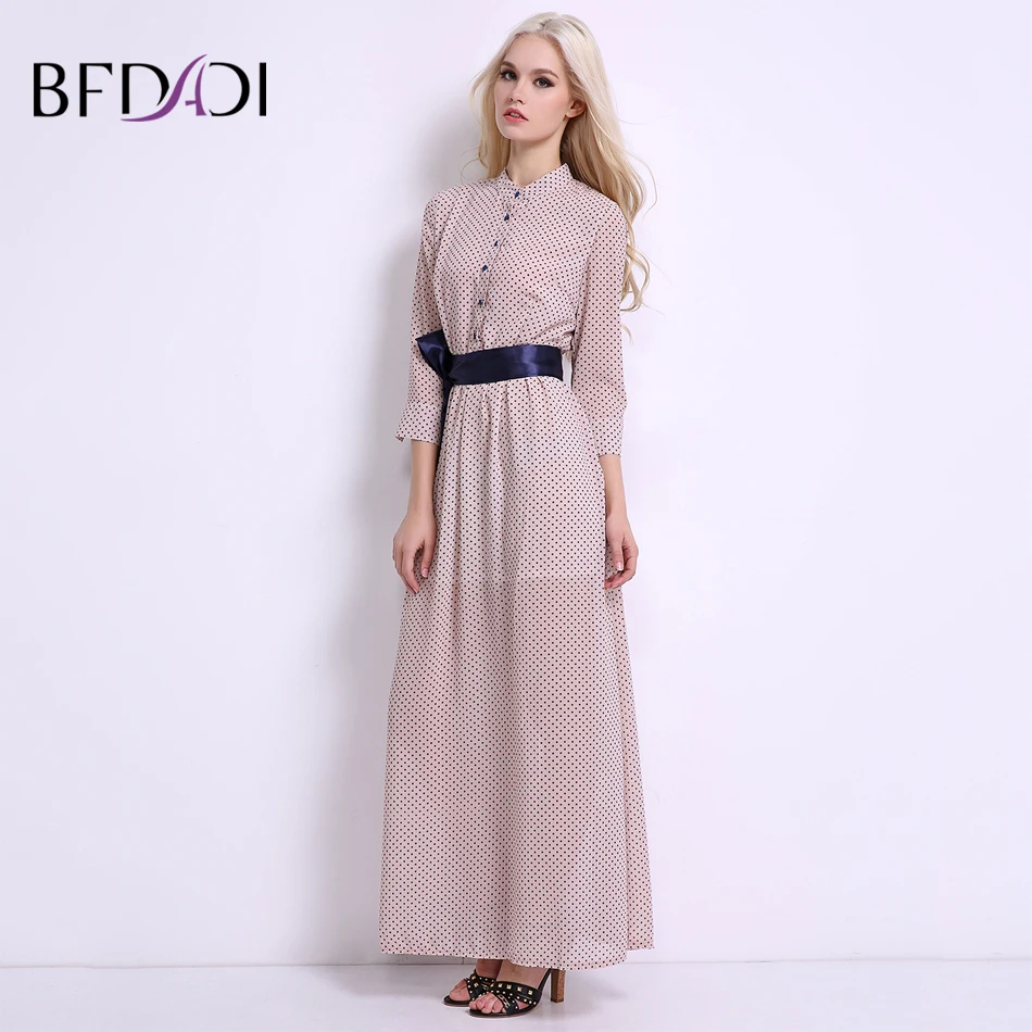 BFDADI 2020 женское летнее длинное платье в горошек с воротником стойкой вечерние