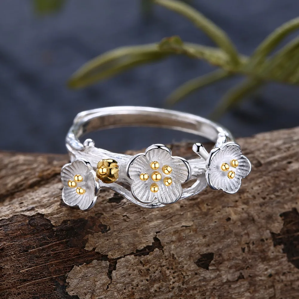 WK Hot Fashion Real Pure 925 Sterling Silver Rings Jewelry For Women Classic Flower Adjustable Ring Female 4W NRY94 | Украшения и