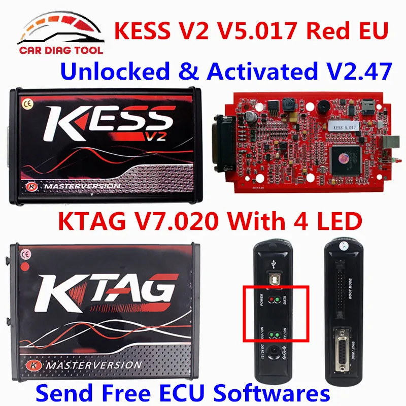 2018 выхода онлайн KESS V2 V5.017 V2.47 красный ЕС OBD2 менеджер Тюнинг Комплект KTAG V7.020 4