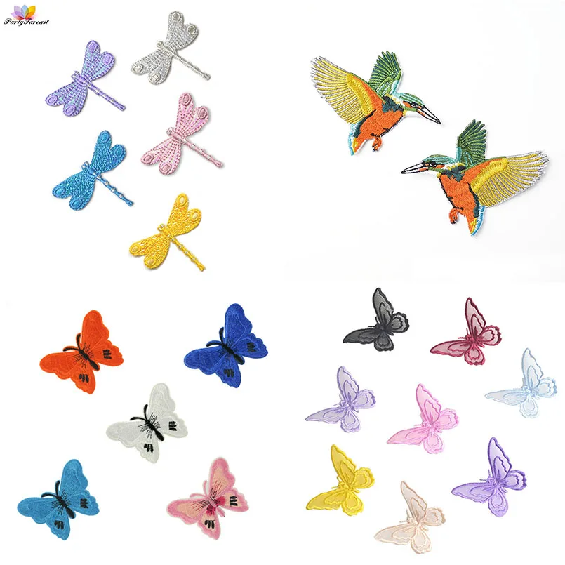 PF бабочка птица Вышивка патч железа на пришить Пластыри для Костюмы Ткань