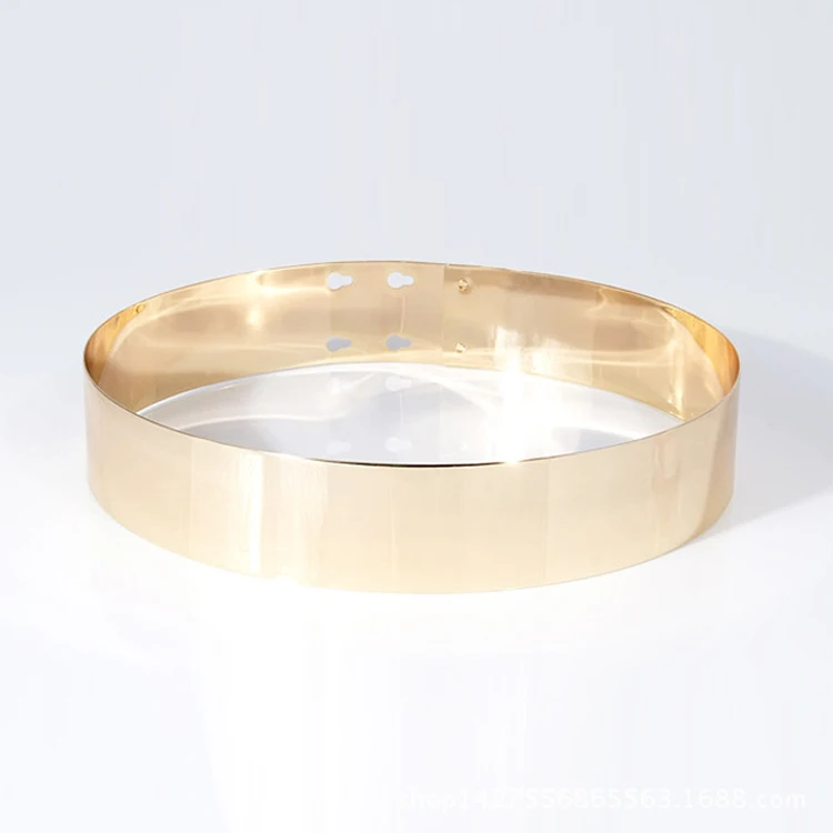 

Women Punk Full Metal Mirror skinny Waist Belt 2019 Metallic Gold Plate 3cm Wide Chains Lady ceinture sashes for dresses RT19