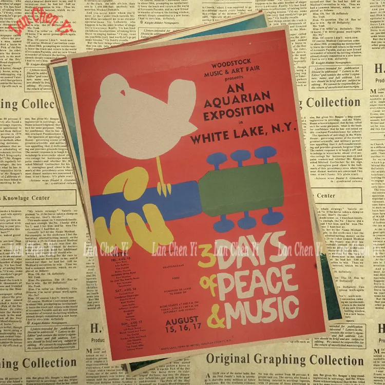 Винтажный постер из крафт бумаги Woodstock Rock Festival настенные наклейки для гостиной