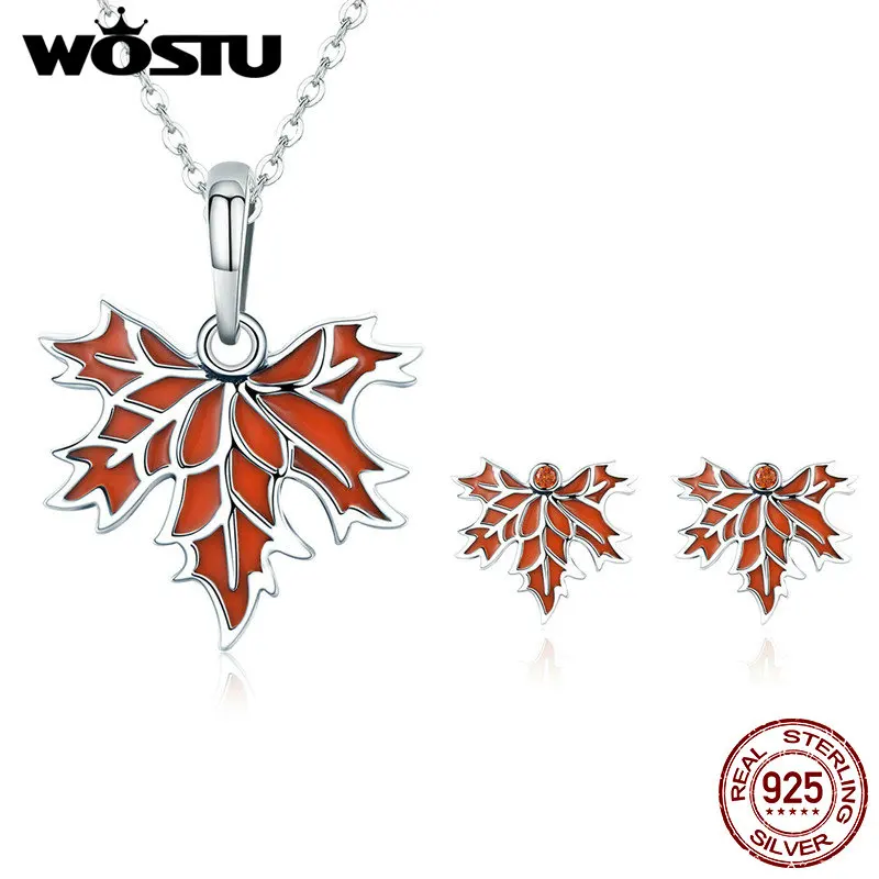 WOSTU подлинные 100% Серебро 925 пробы Осеннее Ожерелье с кленовыми листьями и