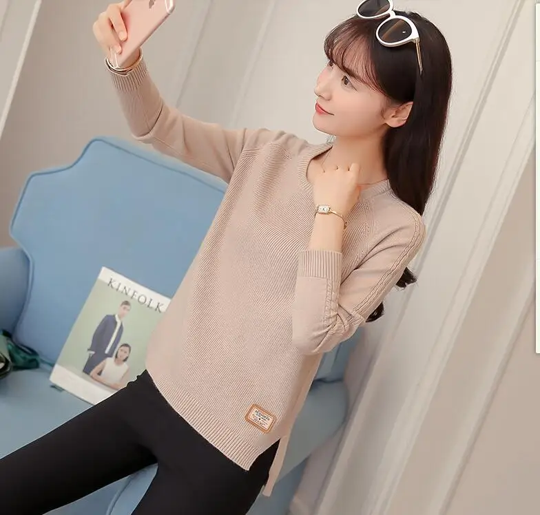 OHCLOTHING, весна, новинка, Женский пуловер с длинным рукавом, женская Свободная трикотажная короткая рубашка, пальто, блузка