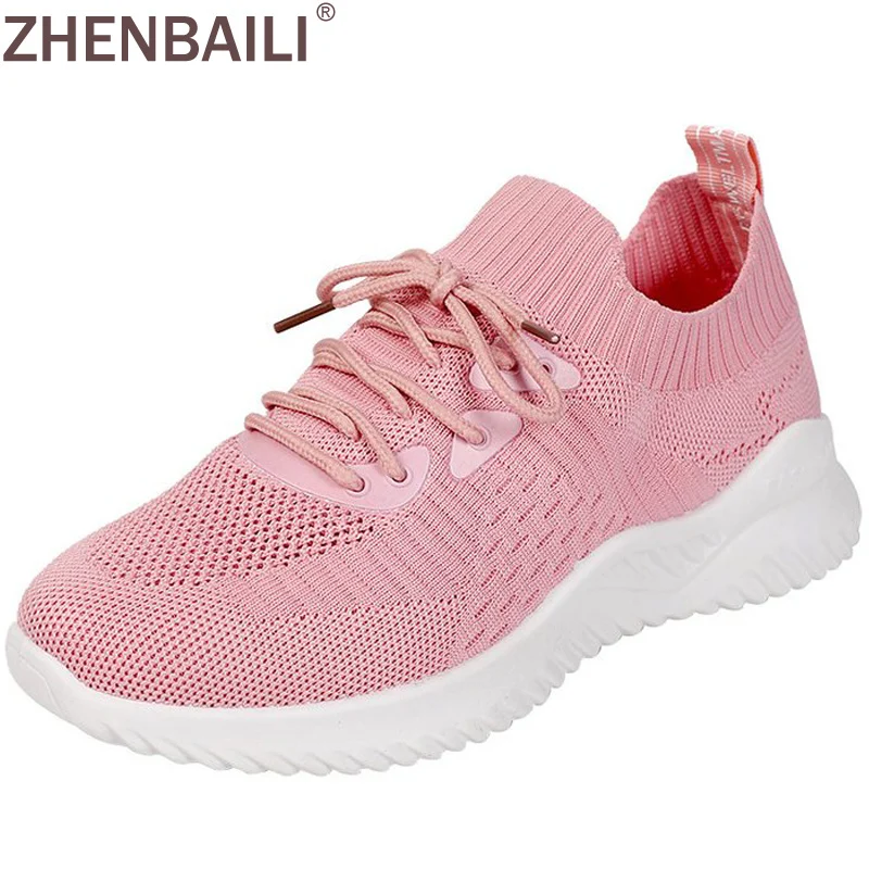 Женские кроссовки на шнуровке ZHENBAILI дышащие плоской платформе повседневная