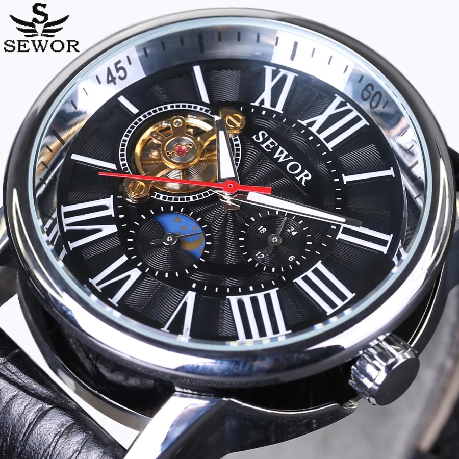 Мужские наручные часы SEWOR люксовый топ бренд Tourbillon автоматические механические с