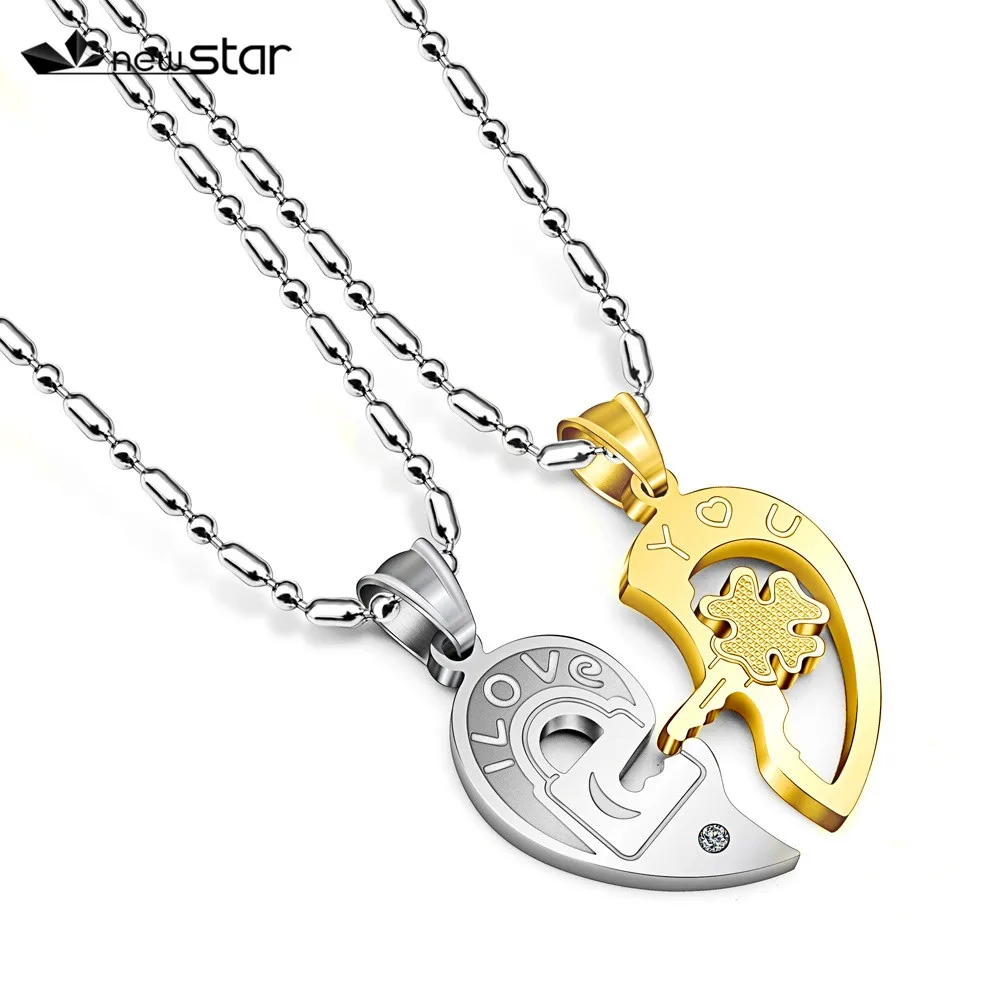 Love You Romantic Stainless Steel Half Heart Couple Pendants Necklaces Key Lock Promise Jewelry Gift | Украшения и аксессуары