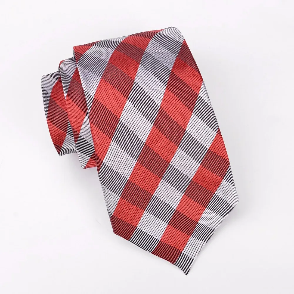 

Ikepeibao Wholeslae Custom Italian Men`s Tie Gray Red Checked Jacquard Woven Polyester Ties Neckwear Accessaries
