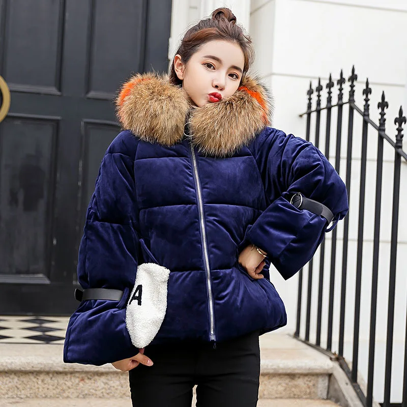 Зимняя короткая куртка MoYan бархатная ткань толстый теплый меховой воротник