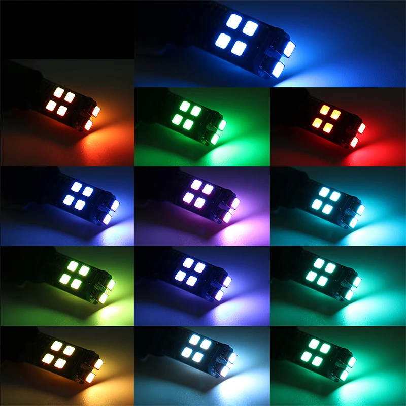 2 шт./компл. T10 Canbus RGB светодиодсветильник лампа атмосферная беспроводной пульт