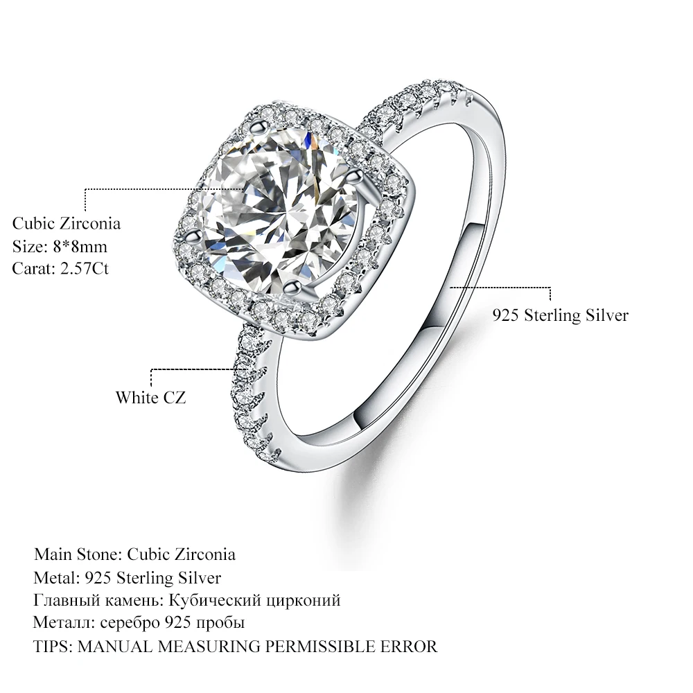 

GEM'S BALLET 925 Sterling Silver Wedding Ring 2.57Ct Round Diamond Simulants Giselle Engagement Rings For Women Fine Jewelry