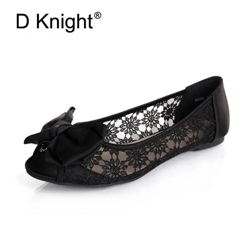 

New Fashion Bow Round Toe Slip-on Women Lace Flats Comfortable Ladies Casual Flat Shoes Women's Lace Ballerinas Flats Size 35-40