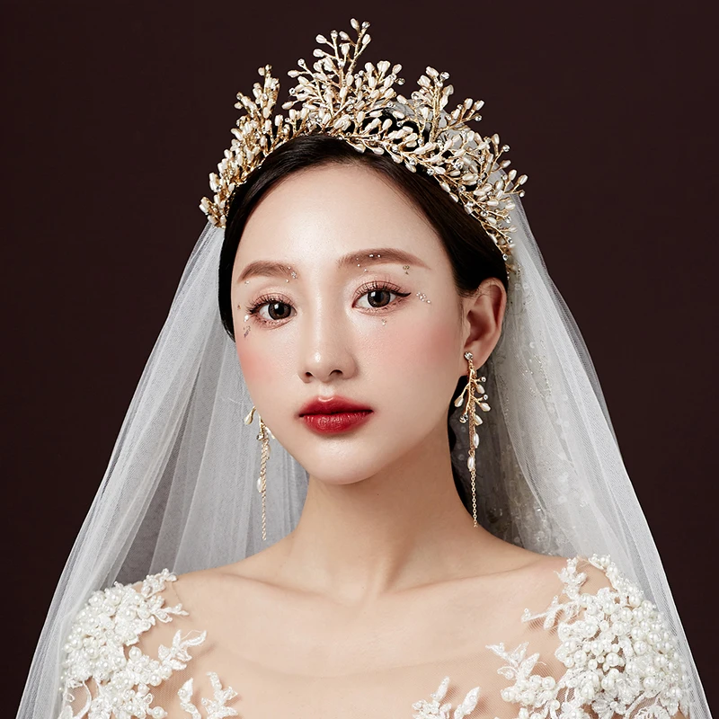 Himstory Handmade Pearls Bridal Headdress Wedding Tiaras Crowns Crystal Brides Hair Accessory Jewelry Gifts | Украшения и