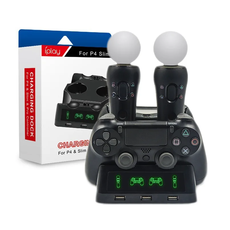 Black Для Playstation 4 PS4 Slim Pro PS VR PS Move Motion контроллеры 4 в 1 зарядное устройство Dualshock USB зарядная док-станция Подставка для хранения - Цвет: Black