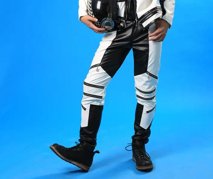 Stage personality men pants white black splice pant mens trousers singer dance rock pantalon homme street star style novelty | Мужская