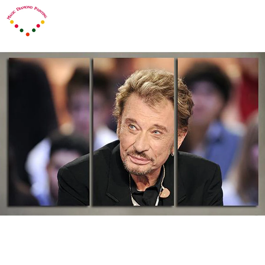 

5D 3pcs square/round diamond painting johnny hallyday cross stitch Rock star picture mosaic kit diamond embroidery Wall stickers