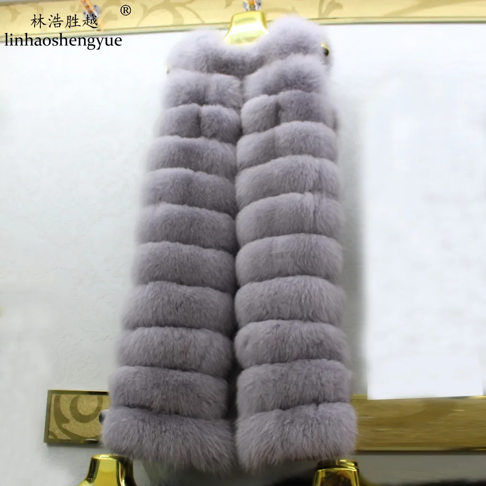 Linhaoshengyue Fashion Women 110 Long Real Fox Fur Vest Natural Fur