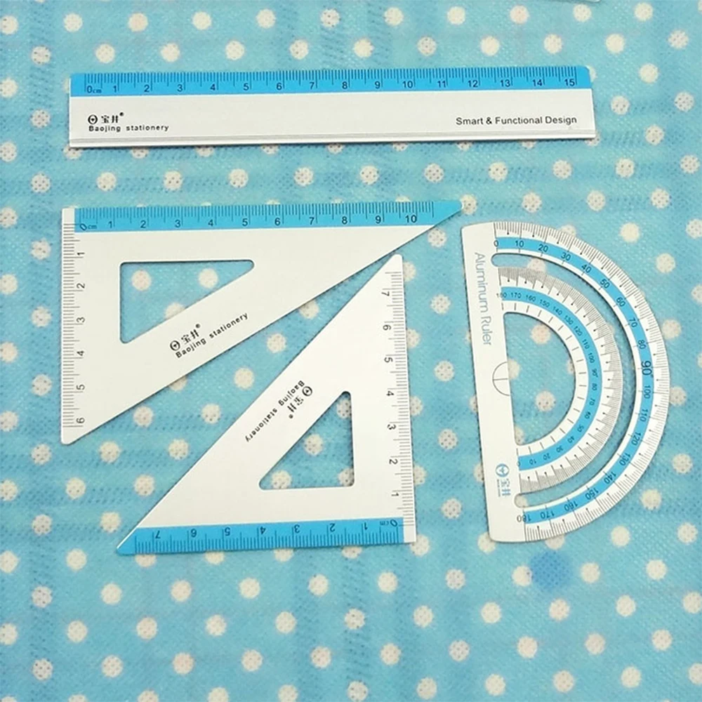 

4Pcs=1Pack students drawing school supplies Set square triangle ruler Aluminum Alloy protractor/four sets