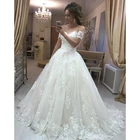 Современные длинные свадебные платья трапециевидной формы, новинка 2019, кружевные платья до пола с открытыми плечами и аппликацией для официальной свадебной вечеринки, свадебное платье