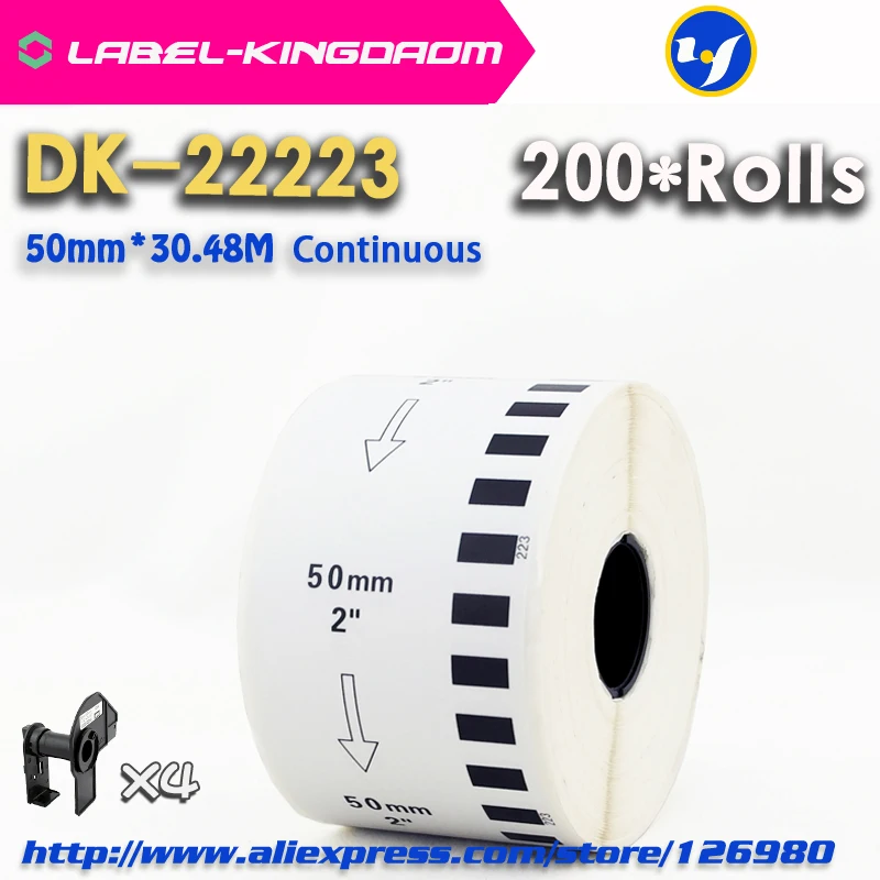 

200 Refill Rolls Generic DK-22223 Label 50mm*30.48M Continuous Compatible for Brother Label Printer White Color DK-2223 DK22223