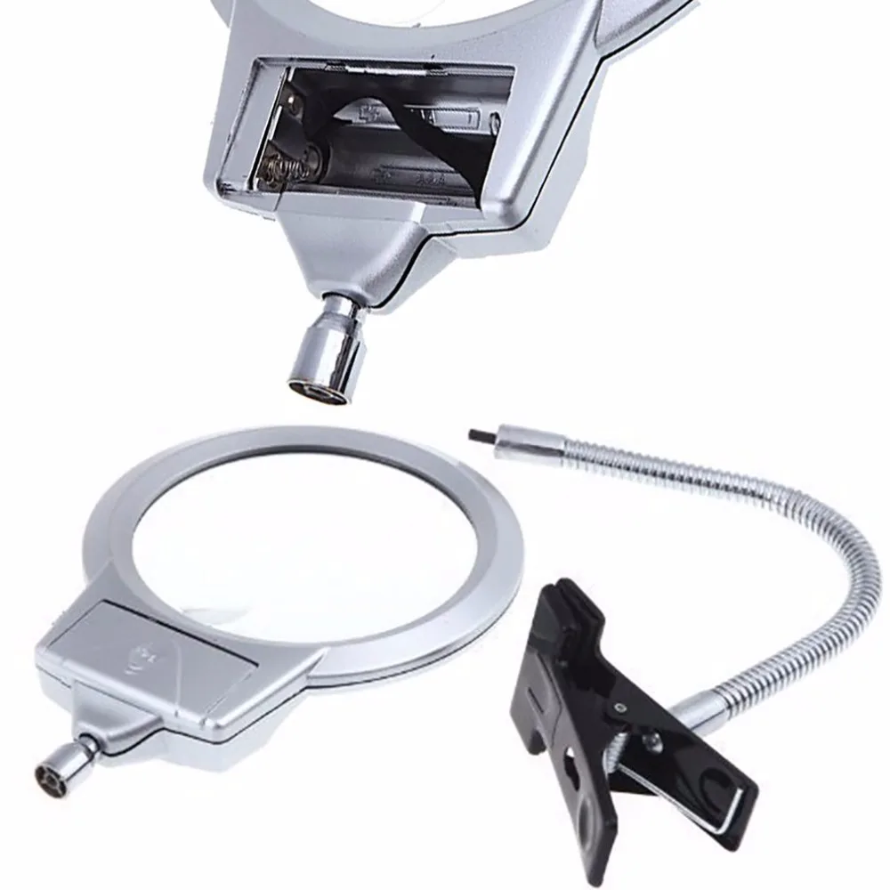 Desktop Illuminated Clip On Magnifier 2.5x 5x Magnifying Glass For Reading Loupe Metal Hose Led for Watch Make Work | Инструменты