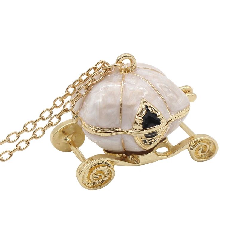 

Delicate Pumpkin Shape Necklace Shell Can Be Opened And Closed Long Chain Necklaces Carriage Pendant Luxury For Girls And Women