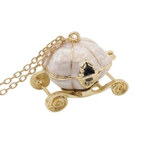 delicate pumpkin shape necklace shell can be opened and closed long chain necklaces carriage pendant elegant for girls and women