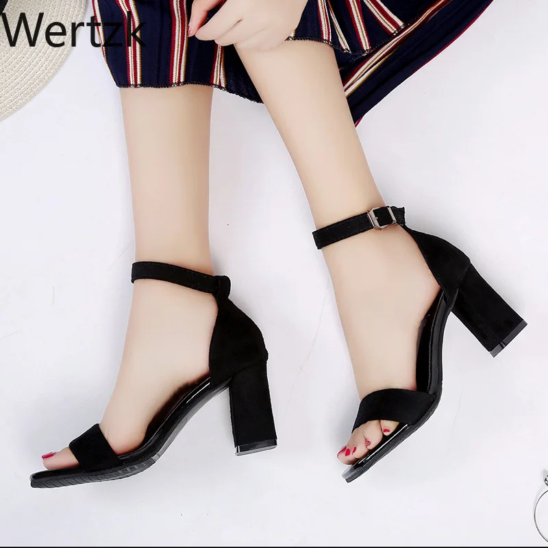 Женские босоножки из флока вечерние туфли на высоком каблуке с простой пряжкой