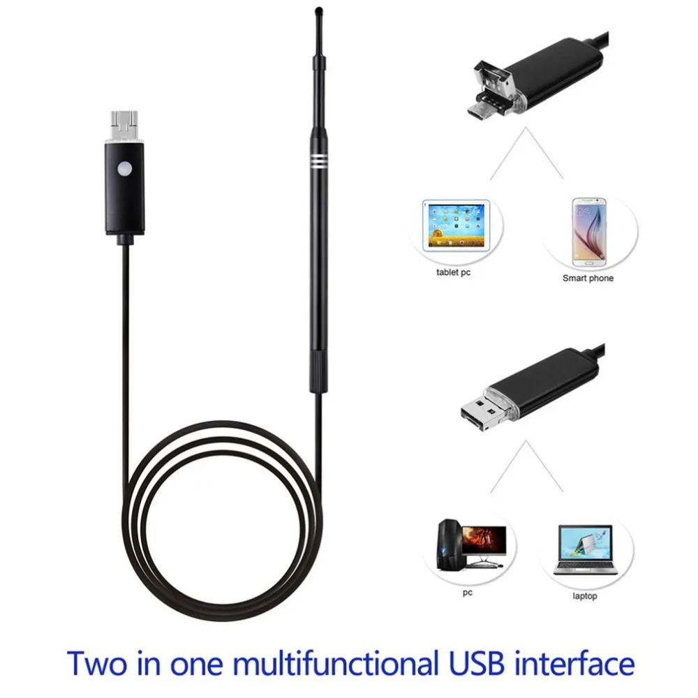 2 в 1/USB эндоскоп для ушей носа горла 6 светодиодов 3 режима регулировка яркости