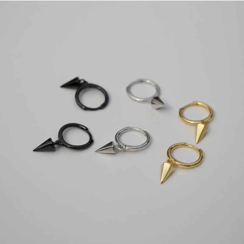 Серьги из стерлингового серебра S925, простая Геометрическая, Шестигранная форма, коническая Ушная кость, Ушная пряжка, панк ветер, дикая, для мужчин и женщин, серебряные серьги, ювелирные изделия