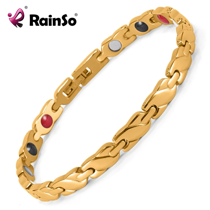 Rainso Для женщин Нержавеющая сталь браслет золото магнитный Jewelry Pulceras для германий
