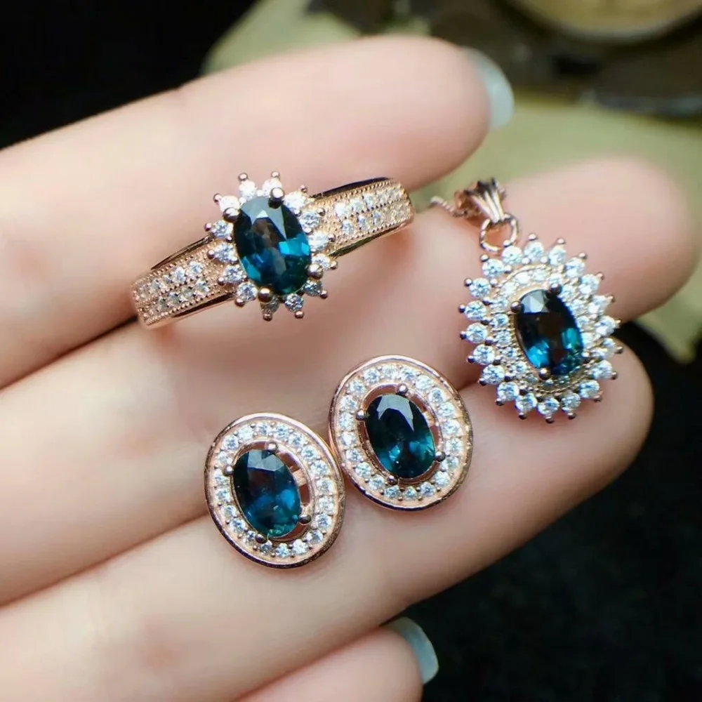 

shilovem 925 sterling silver real Natural sapphire Rings pendants stud earrings fine Jewelry women wedding open yhtz454606agl