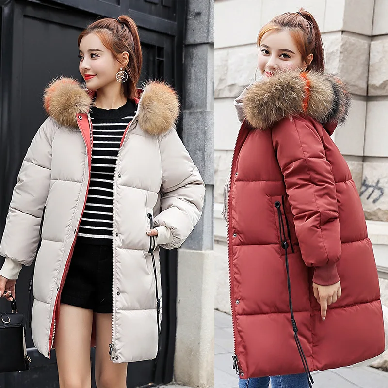 

New Casual 20118 Winter Slim Long Section Warm Coat Long Sleeve Hooded Fur Collar Women's Clothing Europe America Clothes YZH450