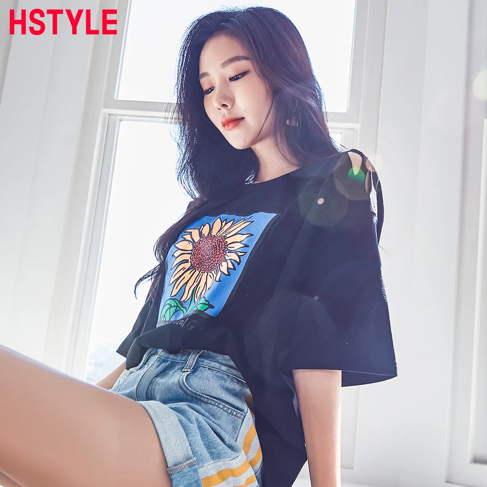 HSTYLE 2018 цветочный футболки новый летний выдалбливают печати короткий рукав