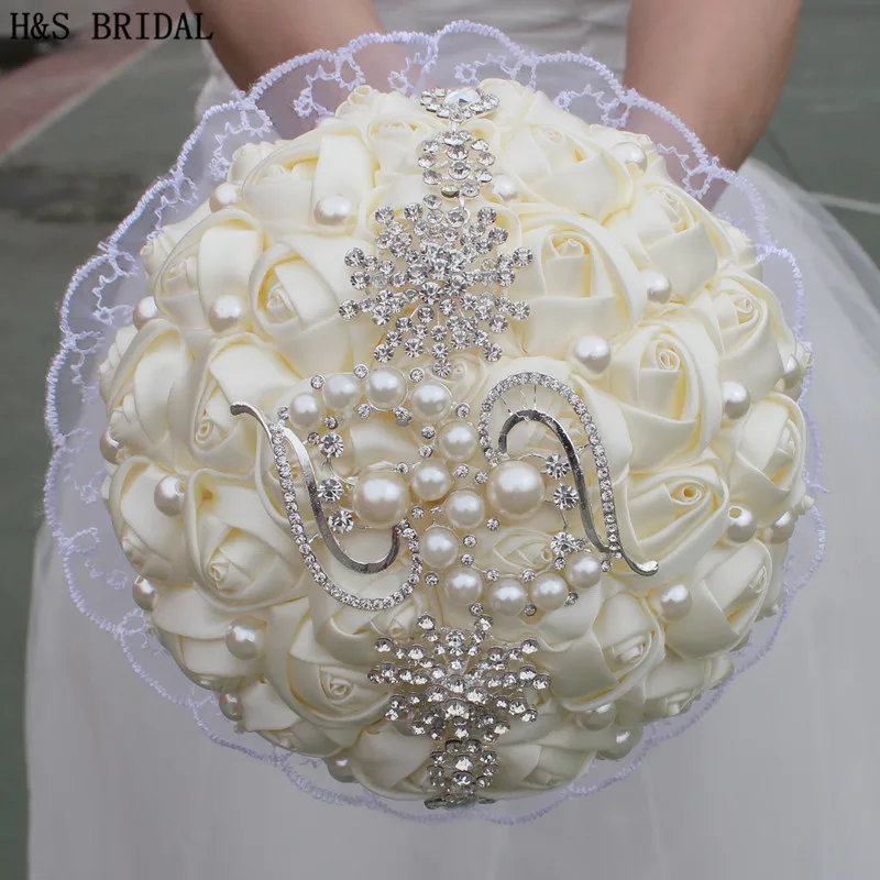 H&ampS BRIDAL Lace edge Bridal Bouquets Pearls Wedding Bouquet wedding accessories Artificial buque de noiva 2020 | Свадьбы и