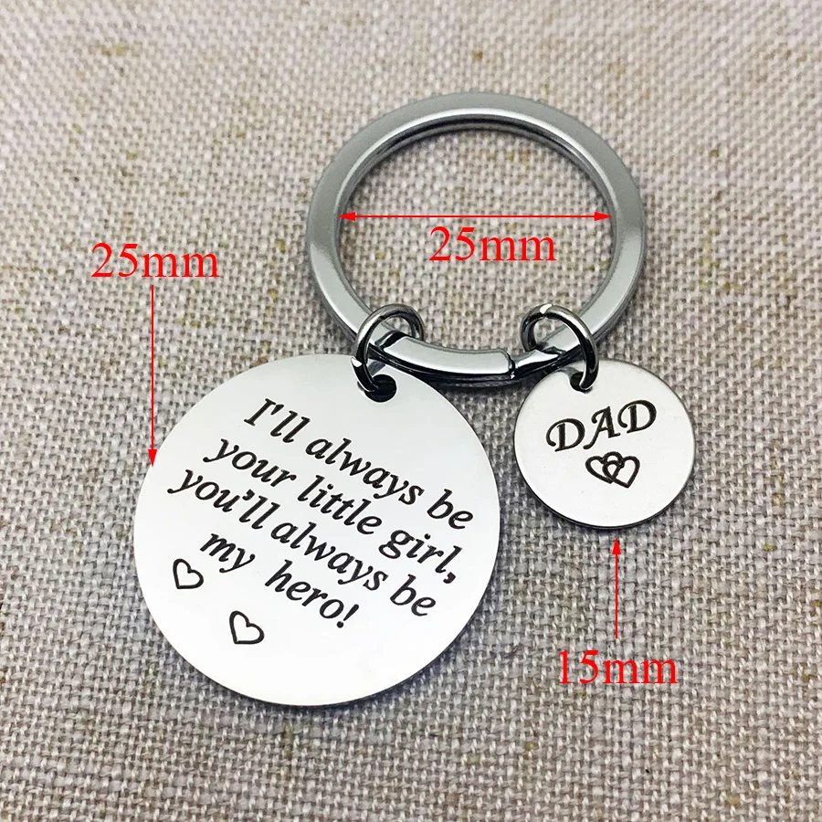 Daddy Mom Jewelry Keychain I'll Always Be Your Little Girl You'll My Hero/Angel Stainless keyring Father Mother Gift | Украшения и