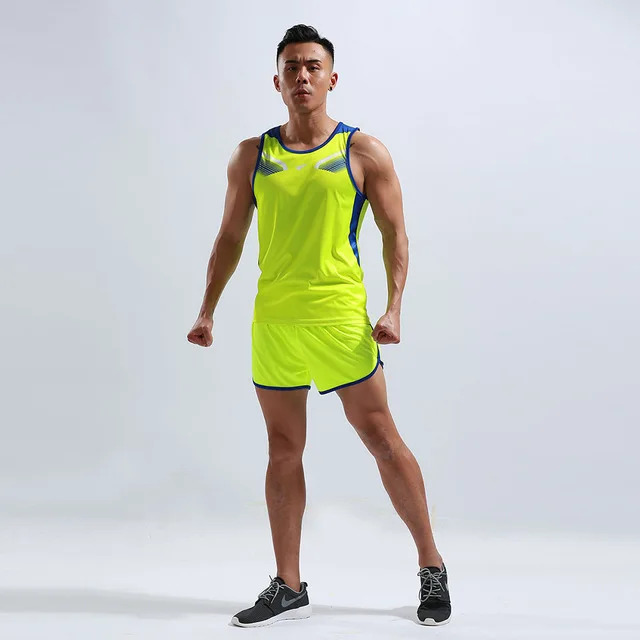 green Новинка, мужская спортивная одежда, спортивный комплект, одежда для марафона, жилет+ шорты, комплекты для гонок, спортивный костюм для бега, бега на открытом воздухе, спортивные костюмы - Цвет: green