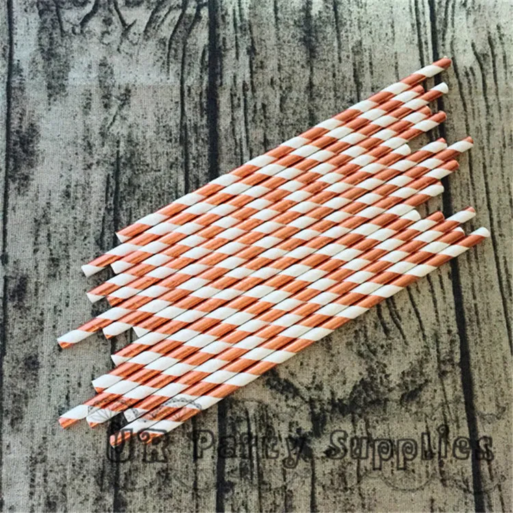 1000 шт./лот розовое золото фольга бумага соломинки в полоску питьевая оптом