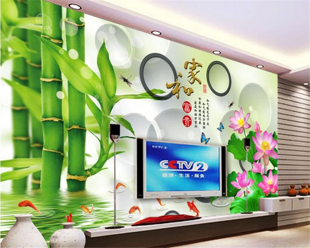 Современные интерьерные шелковые тканевые обои бамбуковые отражения фигура 9