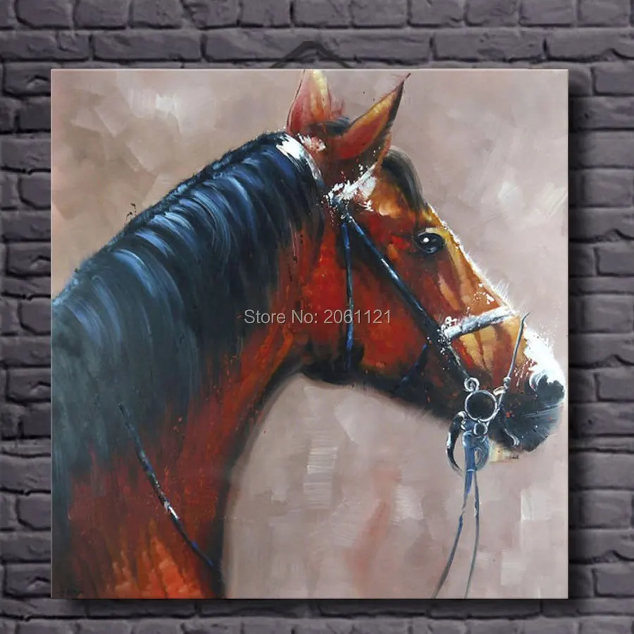 Ручная роспись на холсте Масляные картины черная коричневая лошадь картина