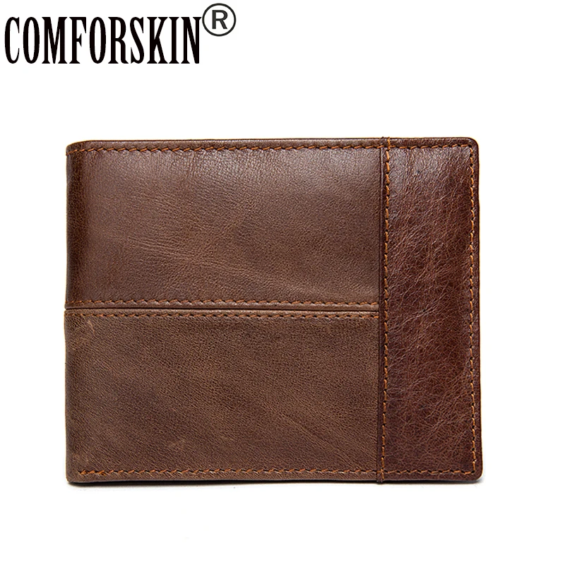 Мужские кошельки COMFORSKIN винтажные вместительные двойного сложения из 100%