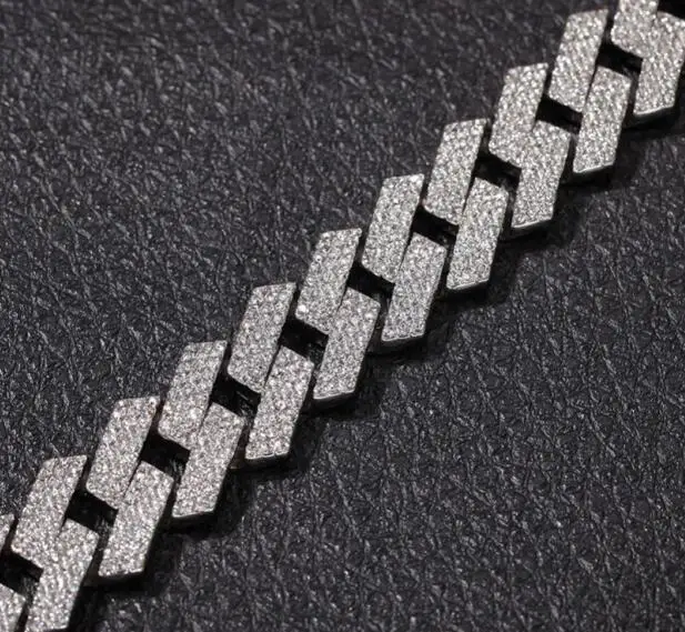 silver Цвет 20 мм зубцы кубинские звенья цепи ожерелье Мода хип-хоп ювелирные изделия 3 ряда Стразы Iced Out ожерелье s для мужчин - Окраска металла: silver